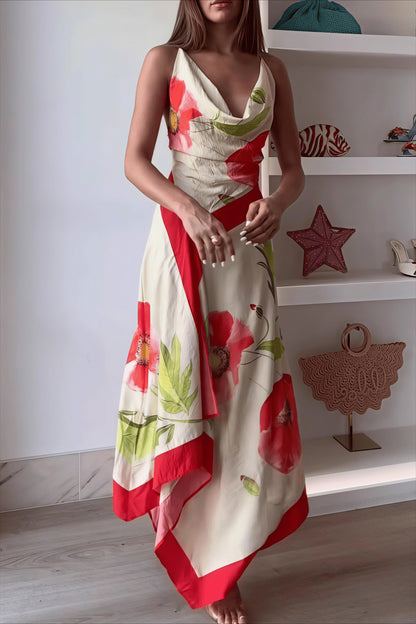 Vacation Floral Cami Backless Maxi Dress