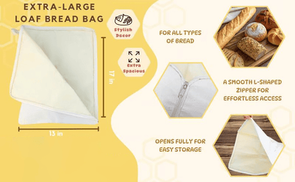 üçûWide Zipper Access Cotton & Beeswax Bread Bags for Sourdough‚ú®
