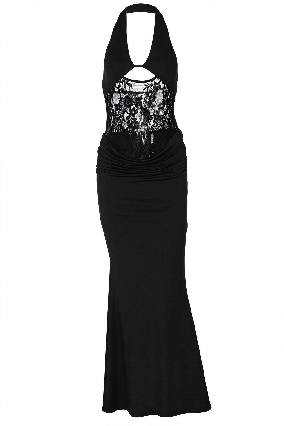 Sexy Sheer Lace Halter Open Back Bodycon Maxi Dress