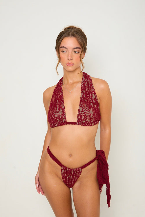 Cara Lace Bikini Top | Burgundy