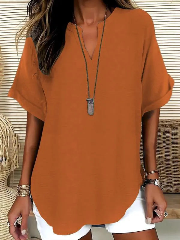 üî•Women's Plain Short Sleeve Blouse, Casual Solid Color Top for Daily Wear, Ladies Clothes for All Seasons