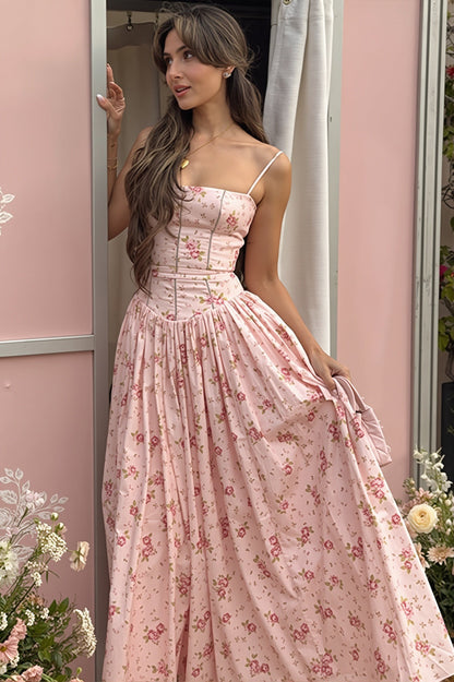 Chic Vintage Floral Cami Slim Fit Maxi Dress