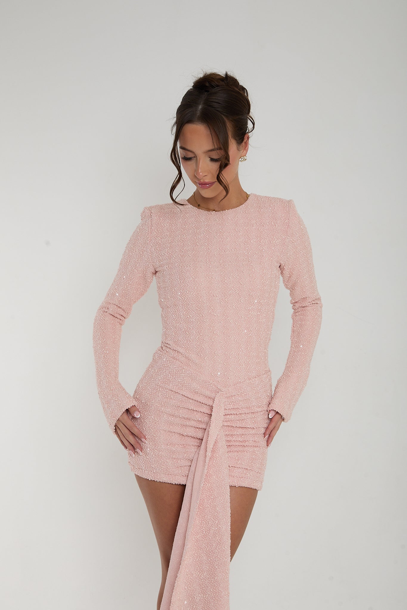 Naomi Ruched Drape Dress | Baby Pink