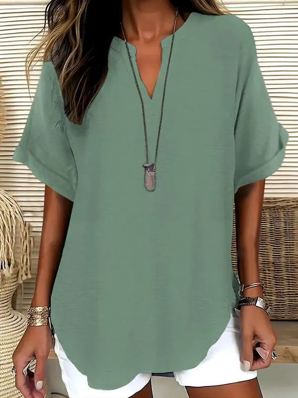 üî•Women's Plain Short Sleeve Blouse, Casual Solid Color Top for Daily Wear, Ladies Clothes for All Seasons