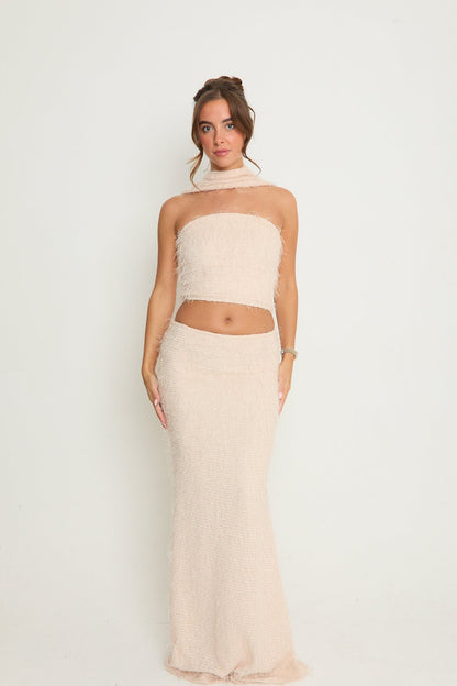 Claudia Fluffy Maxi Skirt | Nude