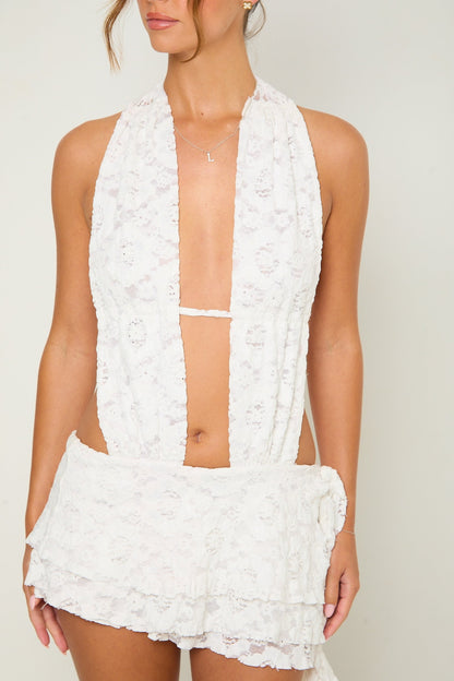Eliza Lace Drape Dress | White