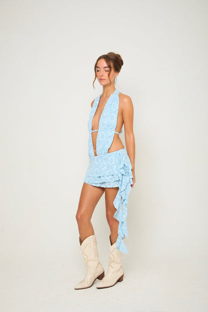 Eliza Lace Drape Dress | Baby Blue