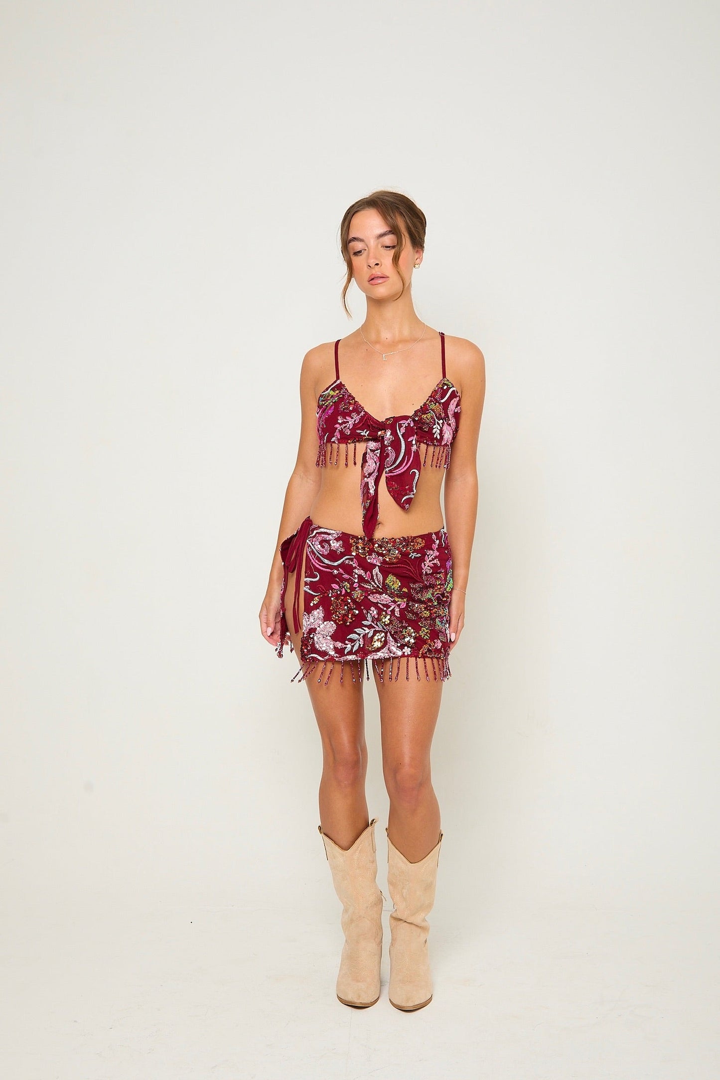 Darcy Sequin Beaded Bralette | Burgundy