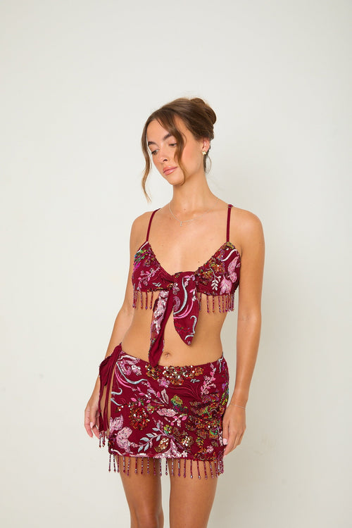 Darcy Sequin Beaded Bralette | Burgundy