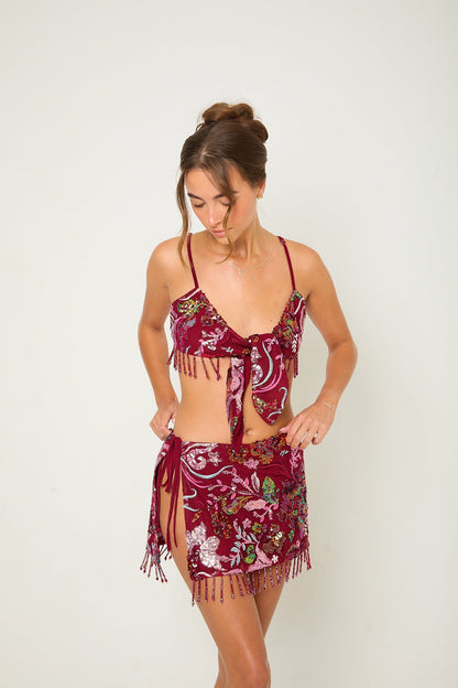 Darcy Sequin Beaded Bralette | Burgundy
