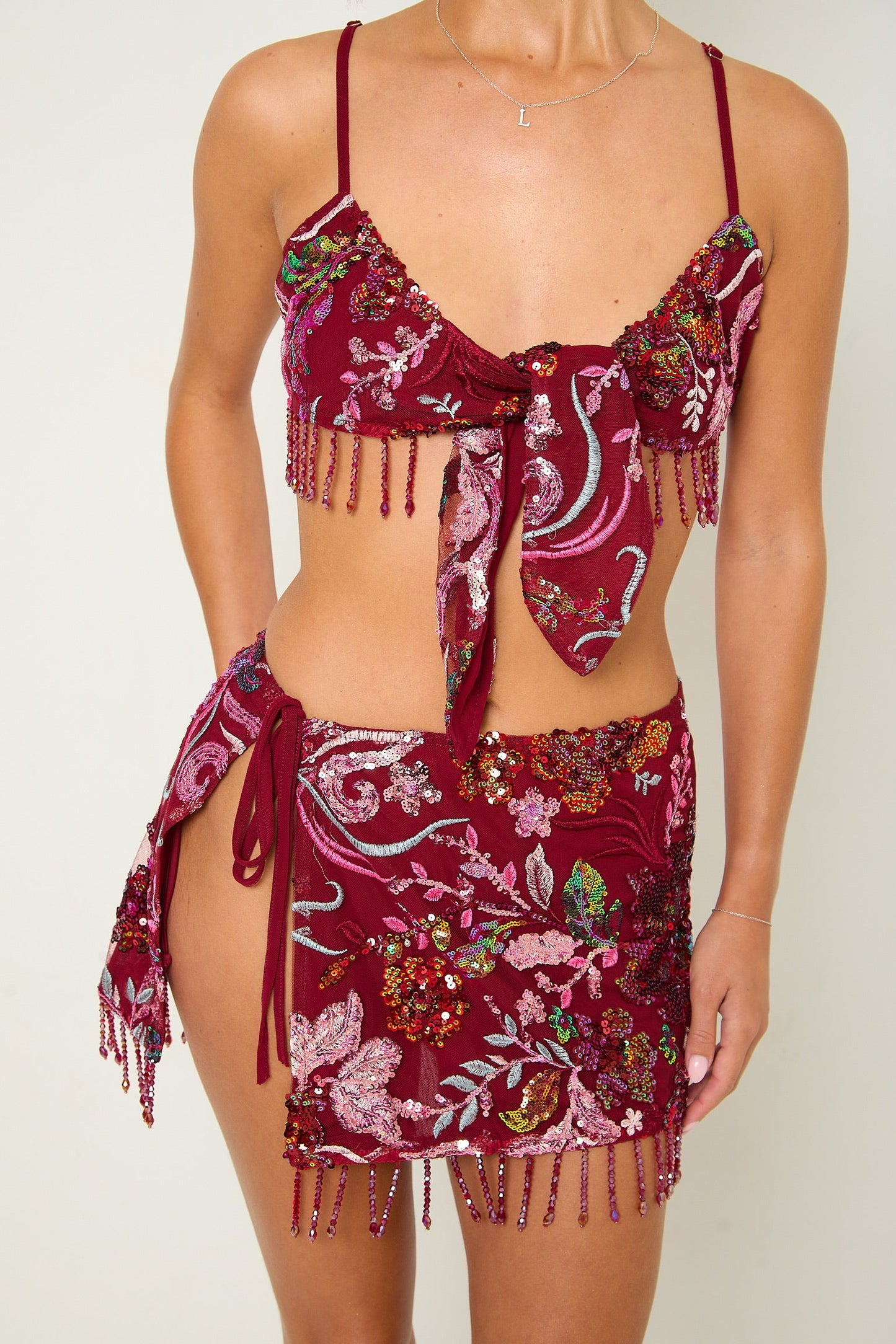 Darcy Sequin Beaded Bralette | Burgundy