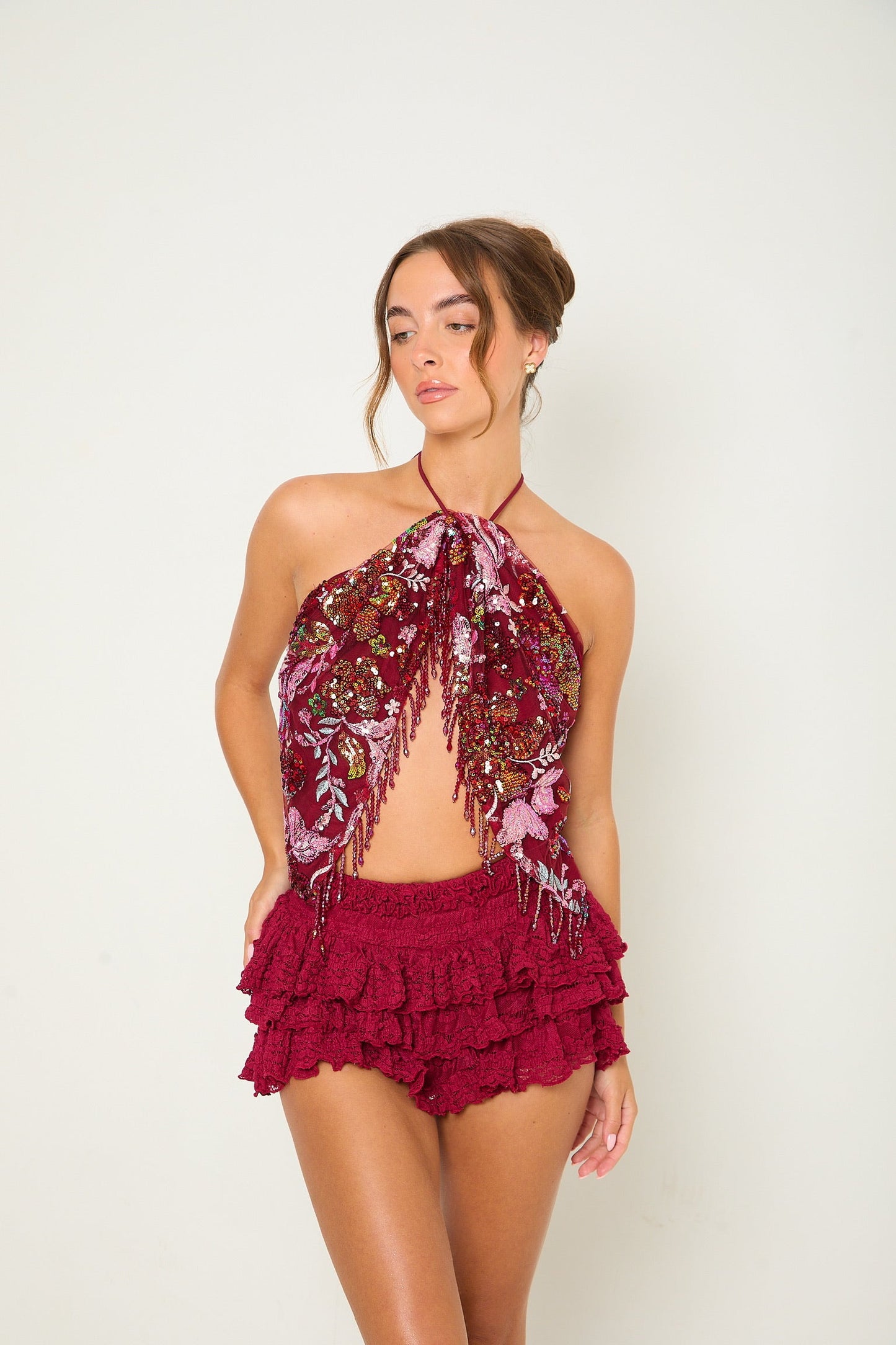 Tilly Lace Ruffle Shorts | Grape
