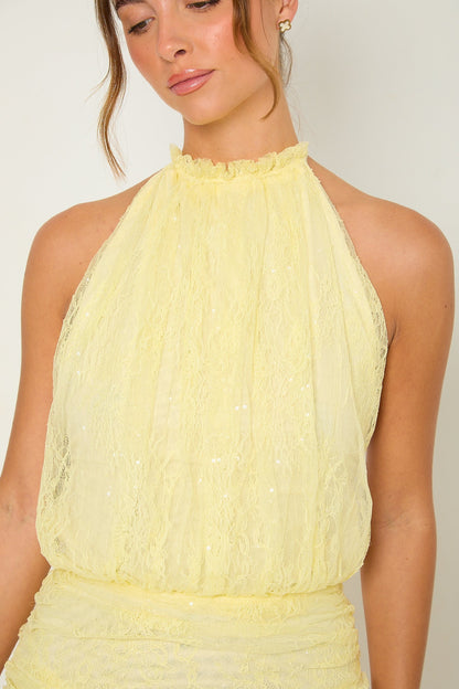 Cindy Lace Ruched Dress | Lemon