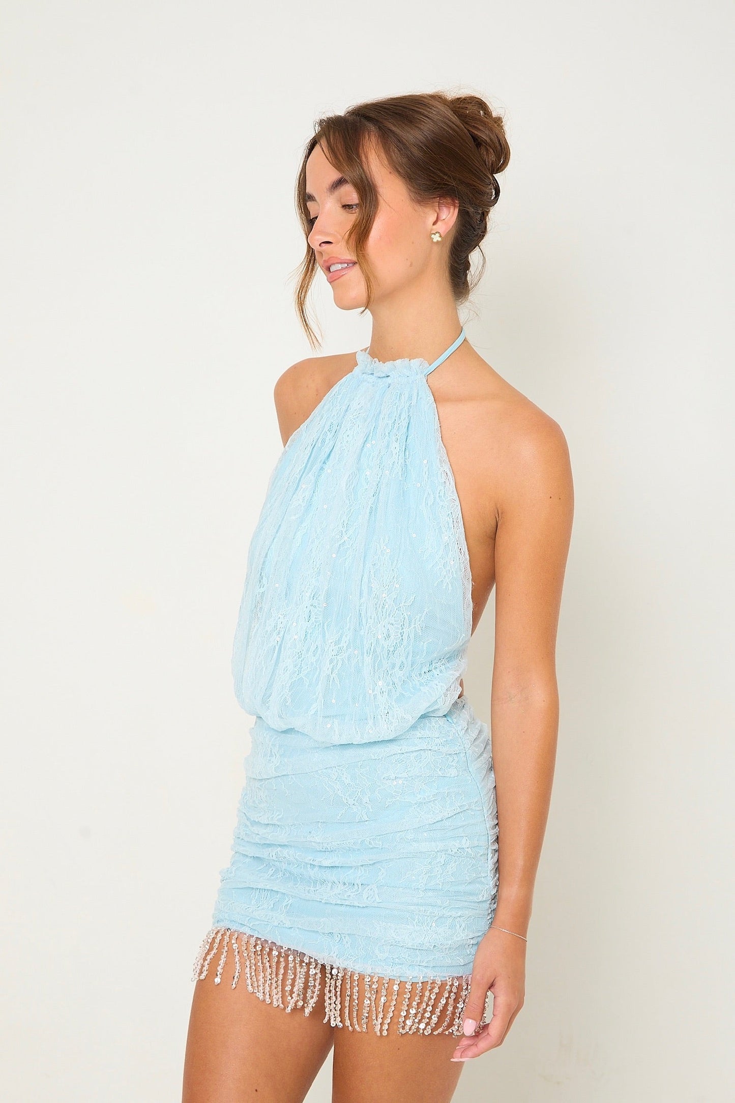 Cindy Lace Ruched Dress | Blue