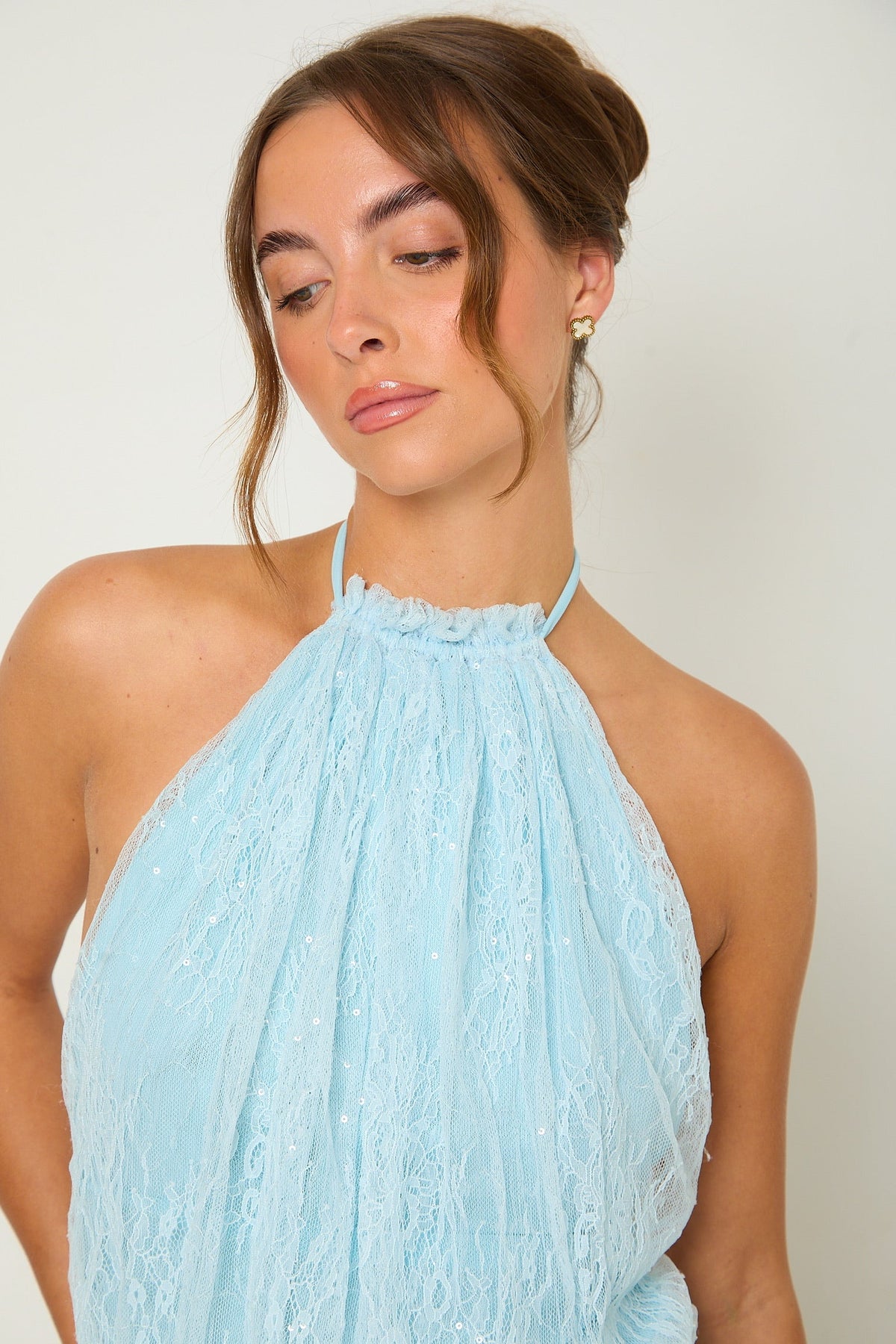 Cindy Lace Ruched Dress | Blue