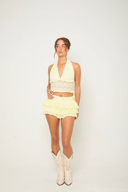 Tilly Lace Ruffle Co-Ord | Lemon