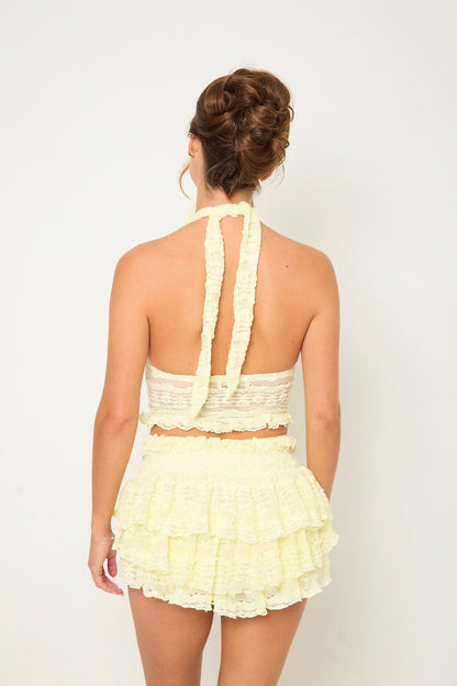 Tilly Lace Ruffle Co-Ord | Lemon