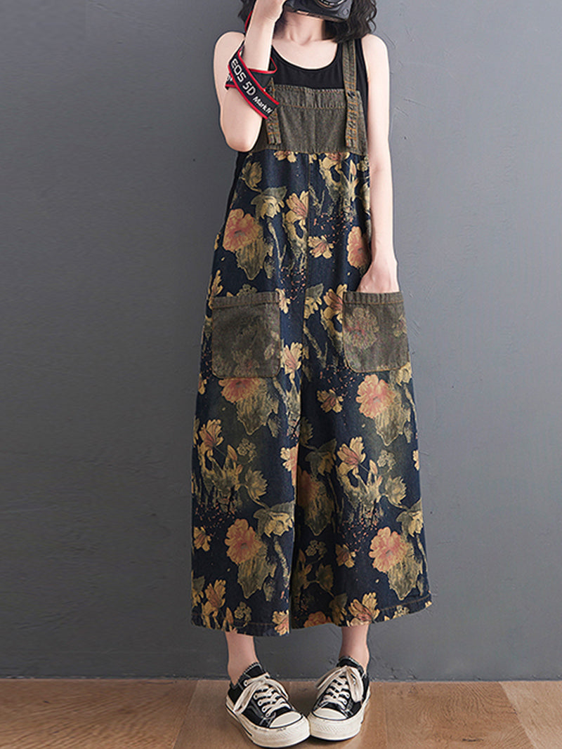 Vintage Garden Denim Dungarees for Women