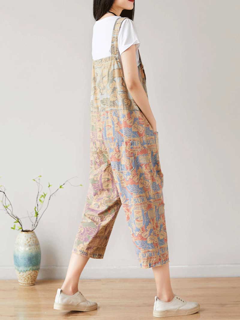 Surf Graphic Denim Dungarees with Adjustable Straps