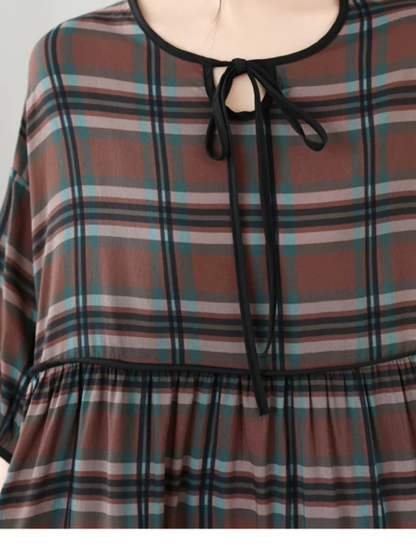 Weekend-Ready Plaid Dress — Airy Cotton Linen, Effortless and Flattering Style