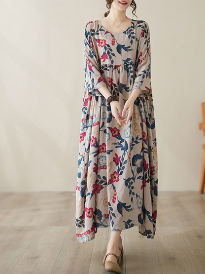 Chic Women's Flower Print Smock Dress with Pockets | Eva Trends