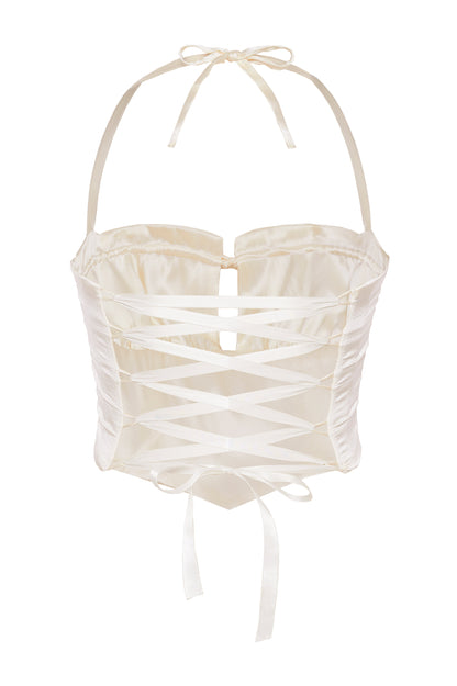Aria Silk Satin Corset - Ivory