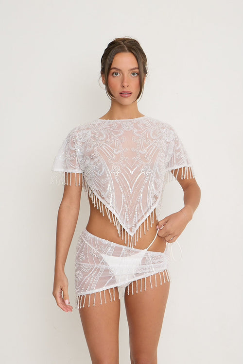Krissy Beaded Sheer Top | White