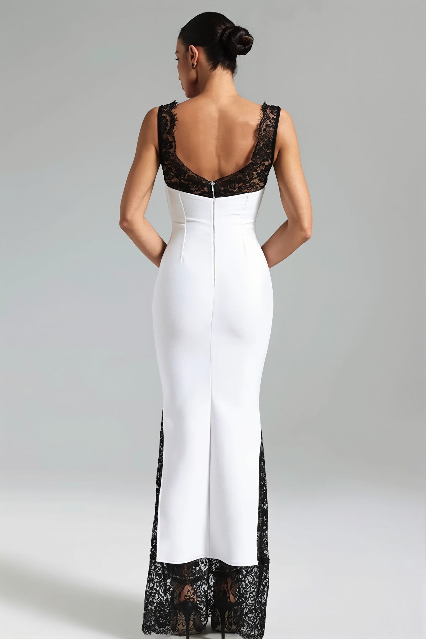 Sexy V Neck Lace Splice Maxi Dress