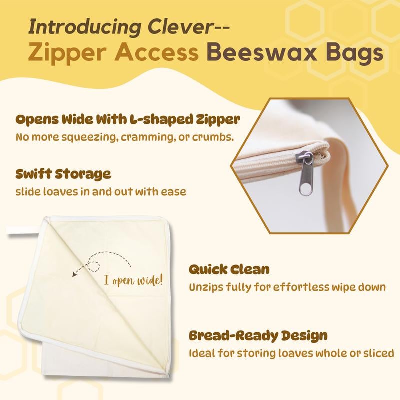 üçûWide Zipper Access Cotton & Beeswax Bread Bags for Sourdough‚ú®
