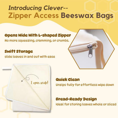üçûWide Zipper Access Cotton & Beeswax Bread Bags for Sourdough‚ú®