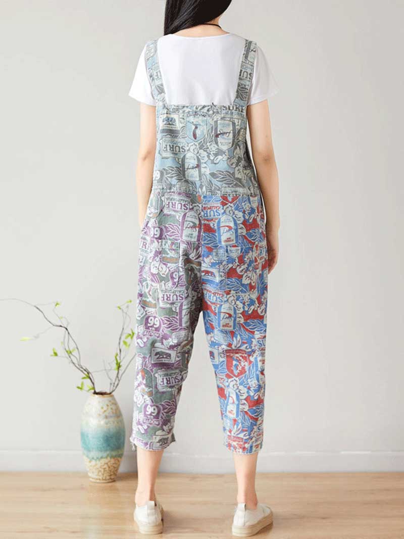 Surf Graphic Denim Dungarees with Adjustable Straps