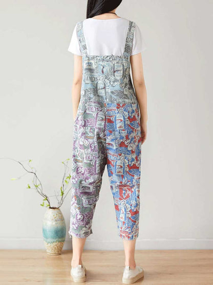 Surf Graphic Denim Dungarees with Adjustable Straps