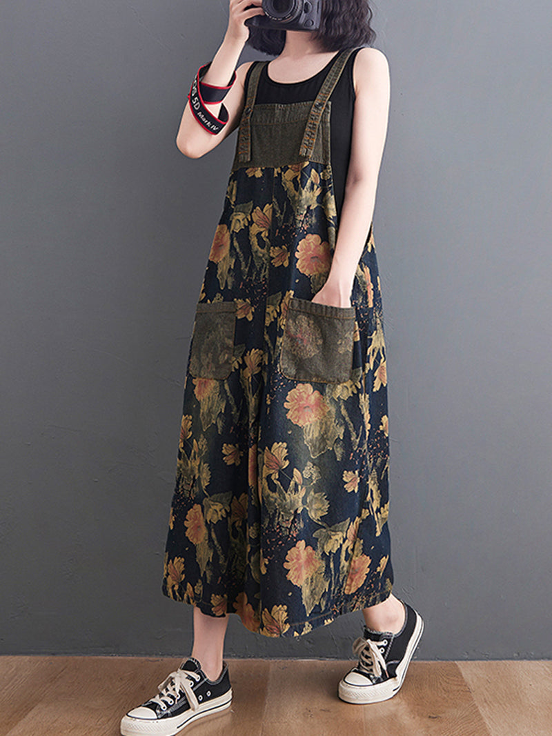 Vintage Garden Denim Dungarees for Women