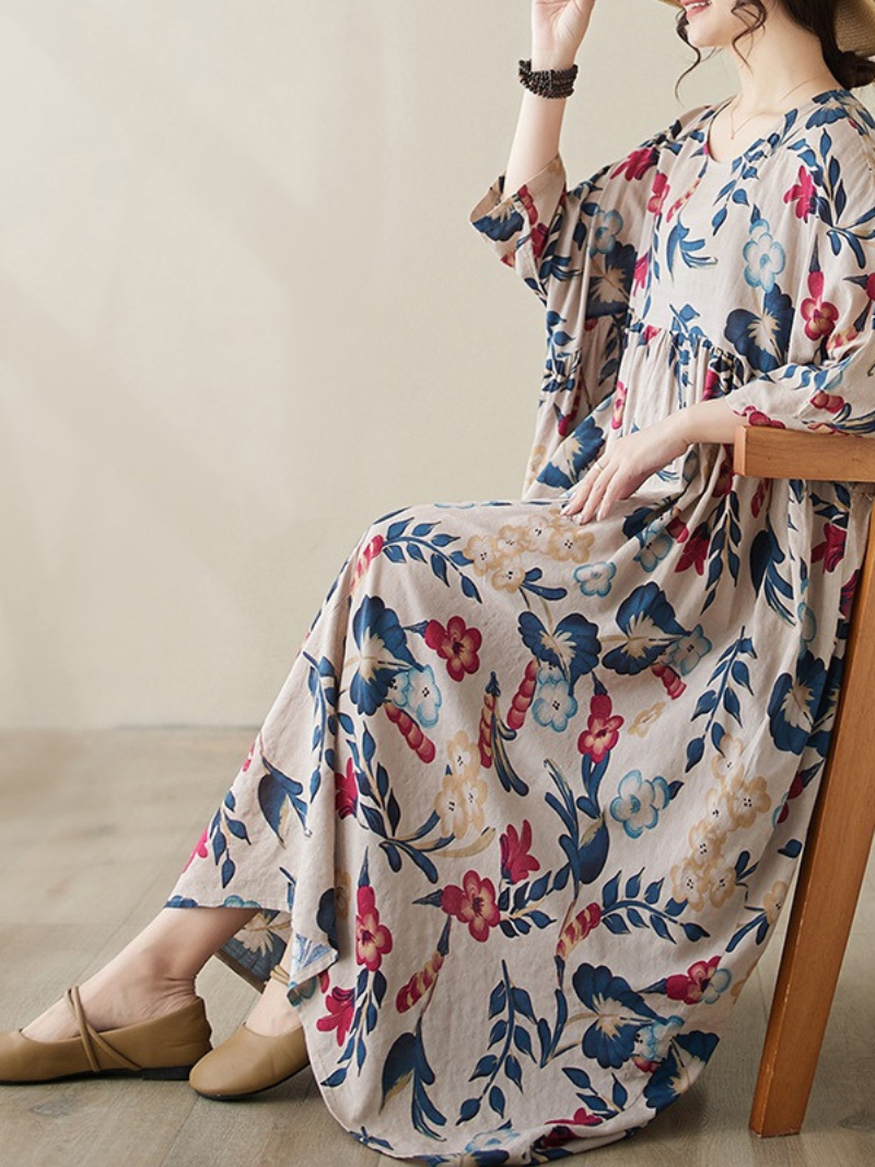 Chic Women's Flower Print Smock Dress with Pockets | Eva Trends