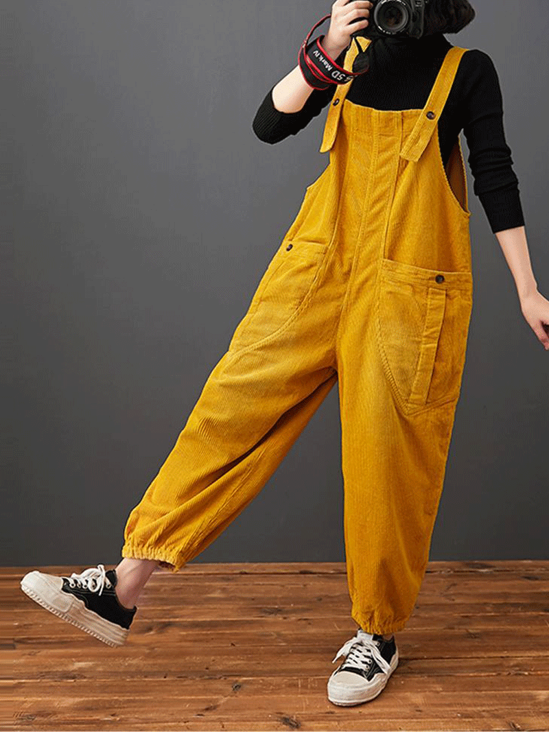 Cotton Corduroy Dungarees - Relaxed Barrel Leg Overall Fit