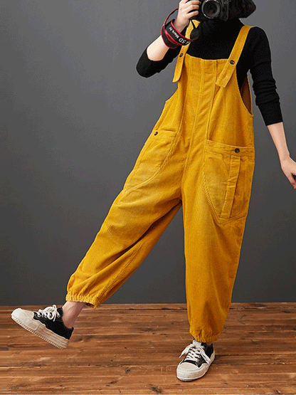Cotton Corduroy Dungarees - Relaxed Barrel Leg Overall Fit