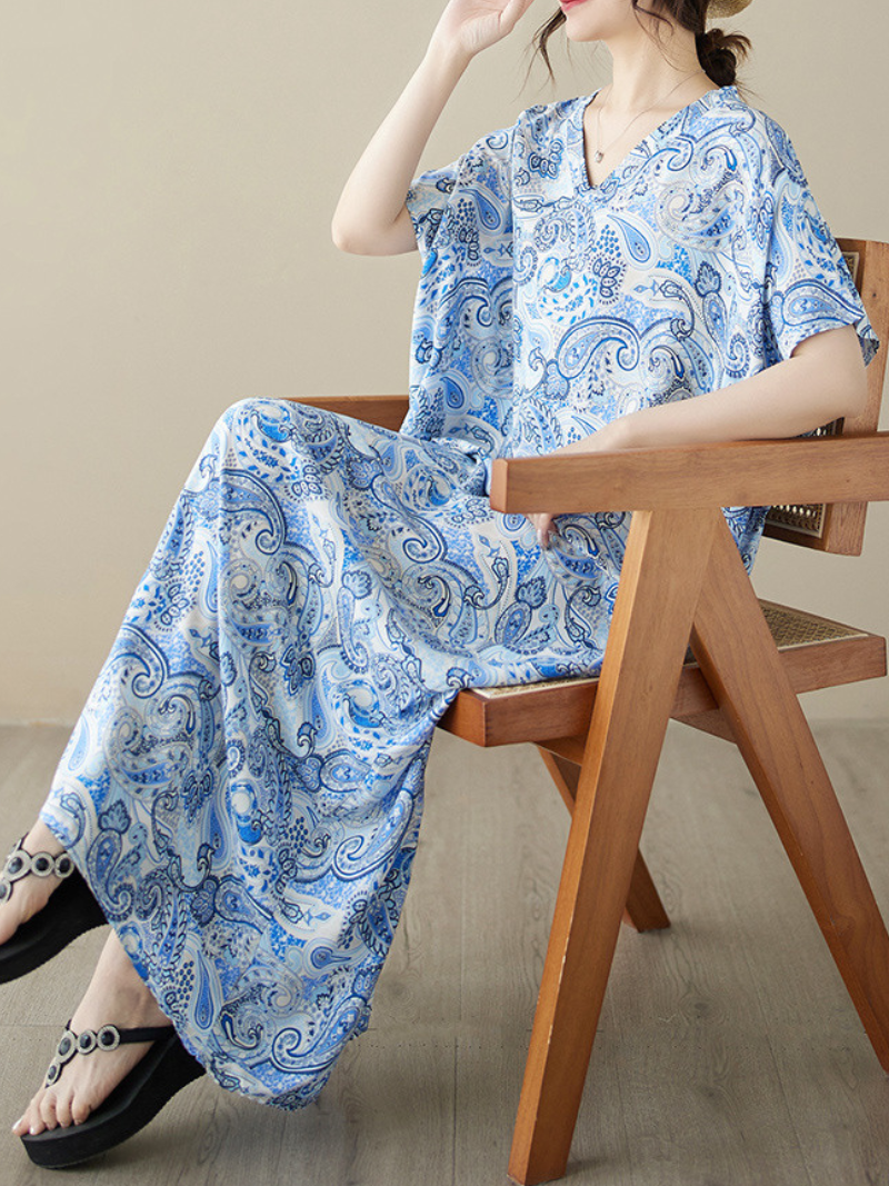 The Lost Heart Women's Cotton V-neck Floral A-line Dress