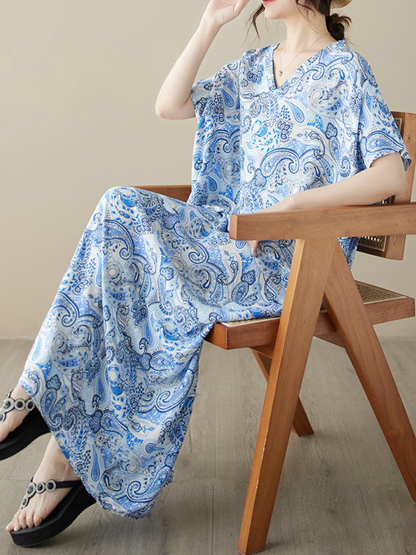 The Lost Heart Women's Cotton V-neck Floral A-line Dress
