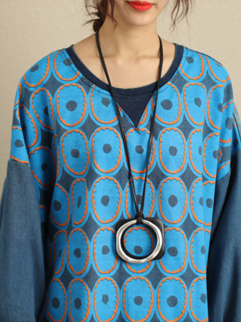 Women's Printed Side Pockets Robe Puff Sleeves Hooded Dress