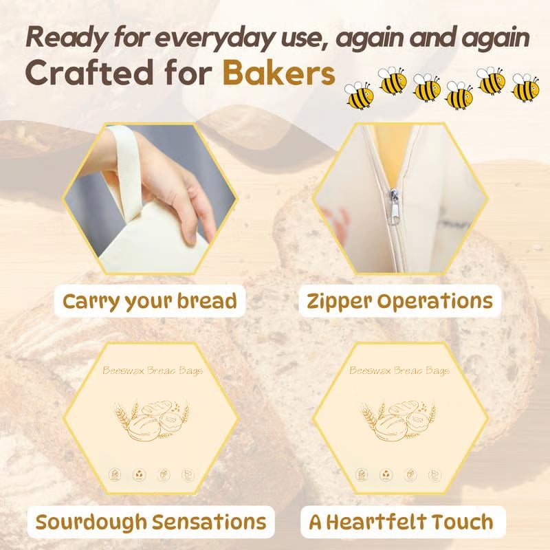 üçûWide Zipper Access Cotton & Beeswax Bread Bags for Sourdough‚ú®