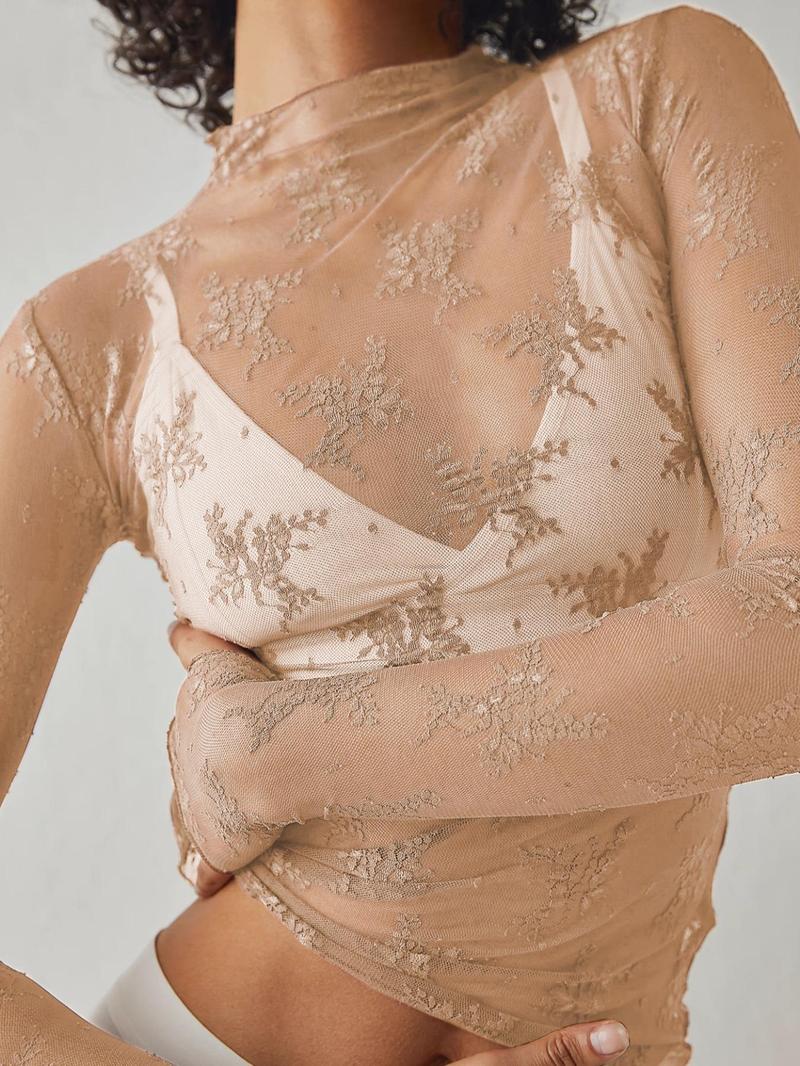 üòçWomen's Floral Lace Thumb Hole Sheer Tee