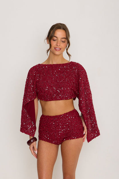 Sadie Boucle Poncho | Burgundy