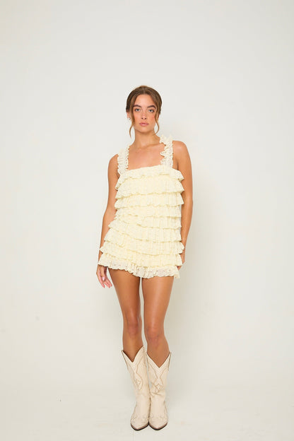 Macy Lace Ruffle Playsuit | Cream