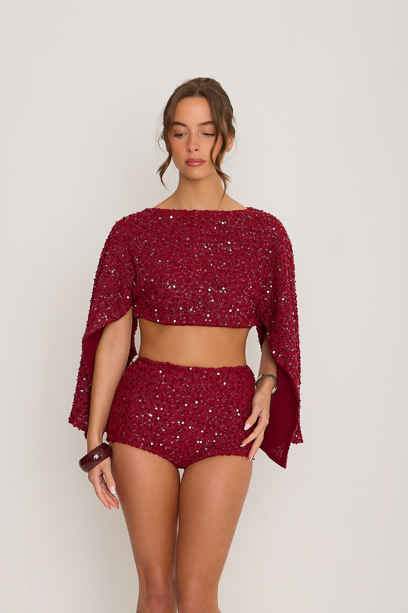Sadie Boucle Poncho | Burgundy