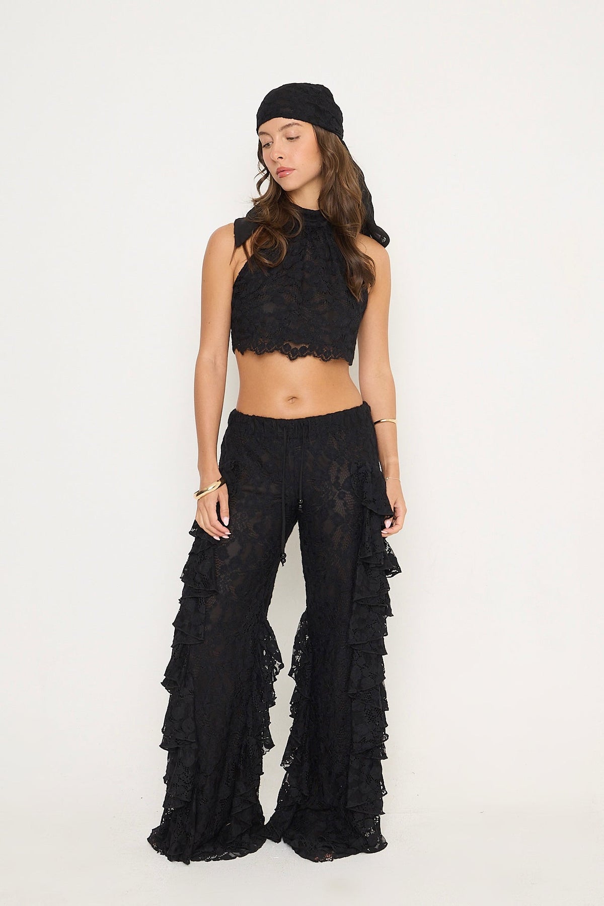 Sydney Lace Halter Top | Black