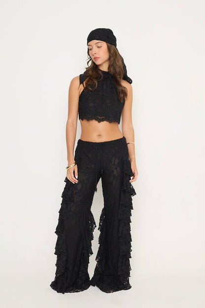 Sydney Lace Halter Top | Black