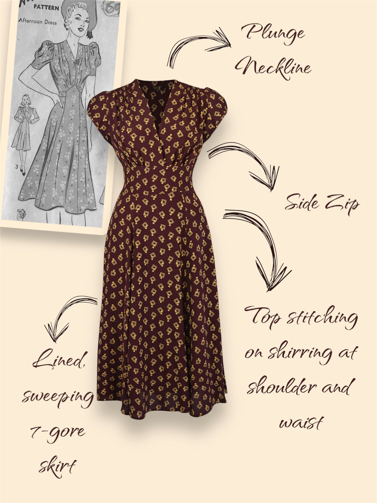 1930s 'Ava' Tea Dress - Diamond Deco