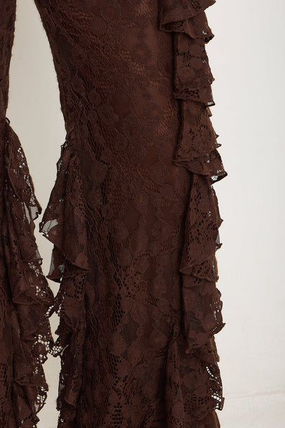 Sydney Lace Ruffle Trousers | Brown