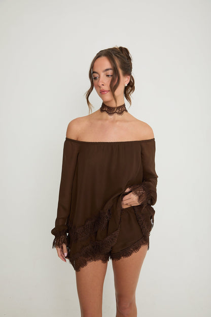Bella Lace Top & Choker | Brown
