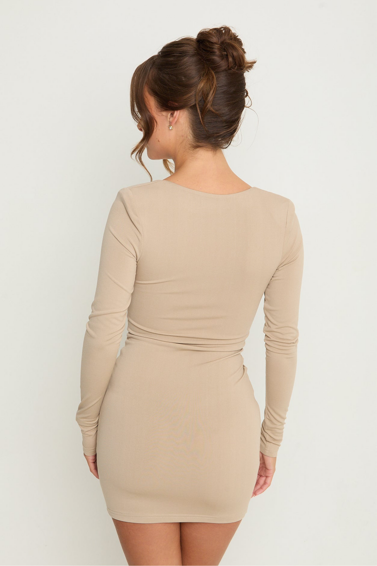 Kylie Ruched Drape Dress | Beige